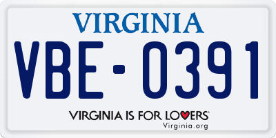 VA license plate VBE0391