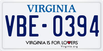 VA license plate VBE0394