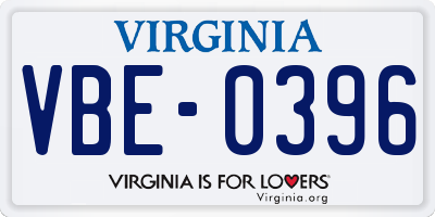 VA license plate VBE0396