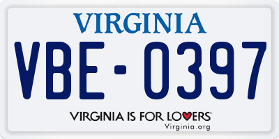 VA license plate VBE0397