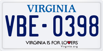 VA license plate VBE0398