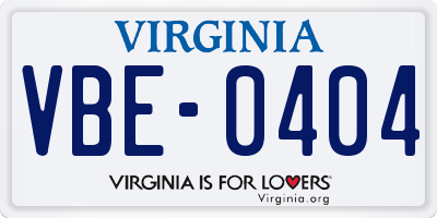 VA license plate VBE0404