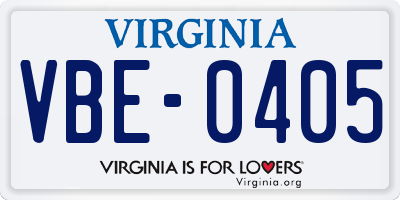 VA license plate VBE0405