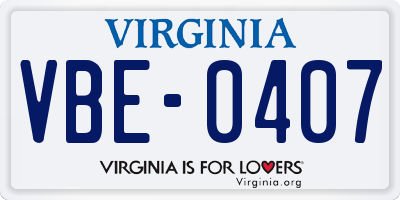 VA license plate VBE0407