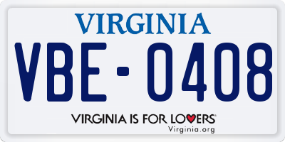 VA license plate VBE0408
