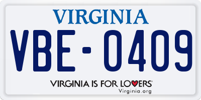 VA license plate VBE0409