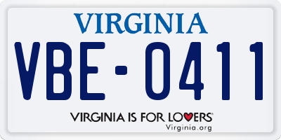 VA license plate VBE0411