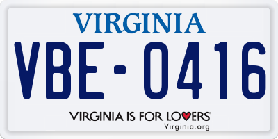 VA license plate VBE0416