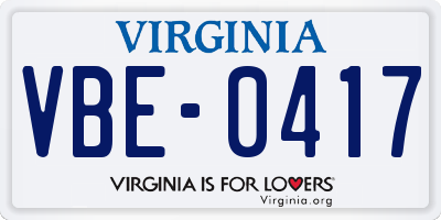 VA license plate VBE0417