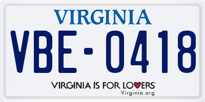 VA license plate VBE0418