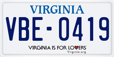 VA license plate VBE0419