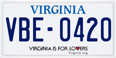 VA license plate VBE0420