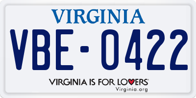 VA license plate VBE0422