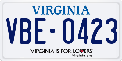 VA license plate VBE0423