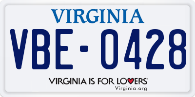 VA license plate VBE0428