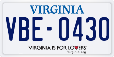 VA license plate VBE0430