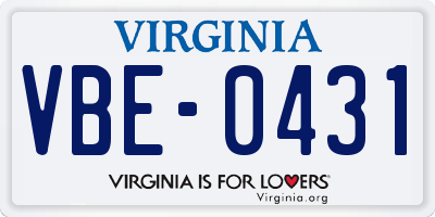 VA license plate VBE0431
