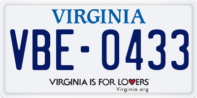 VA license plate VBE0433