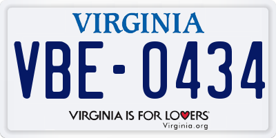 VA license plate VBE0434
