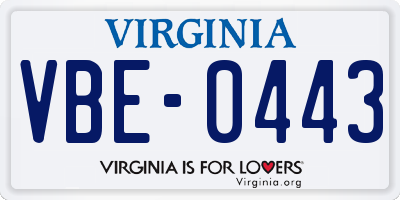 VA license plate VBE0443