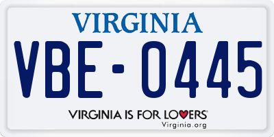 VA license plate VBE0445