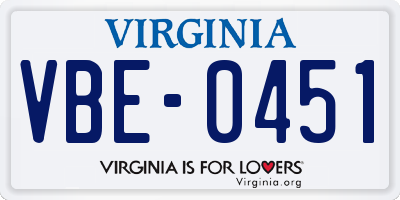 VA license plate VBE0451