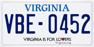 VA license plate VBE0452