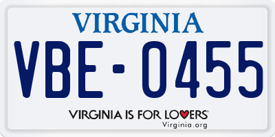 VA license plate VBE0455