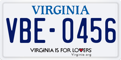 VA license plate VBE0456