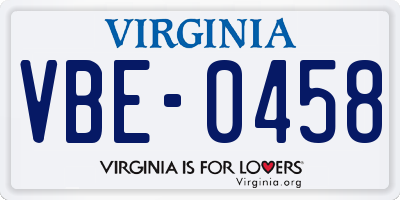 VA license plate VBE0458