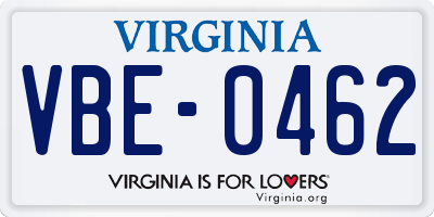 VA license plate VBE0462