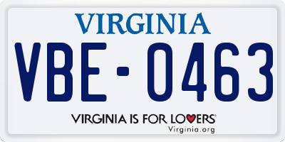VA license plate VBE0463