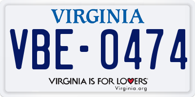 VA license plate VBE0474