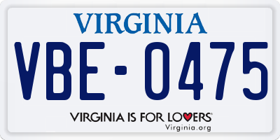 VA license plate VBE0475