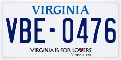 VA license plate VBE0476