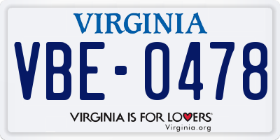 VA license plate VBE0478