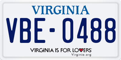VA license plate VBE0488