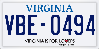 VA license plate VBE0494