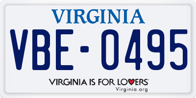 VA license plate VBE0495