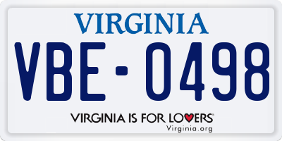 VA license plate VBE0498