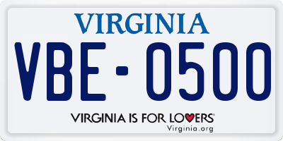 VA license plate VBE0500
