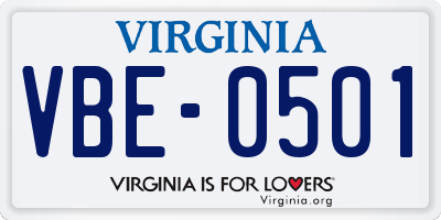 VA license plate VBE0501
