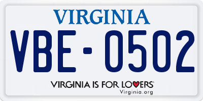 VA license plate VBE0502