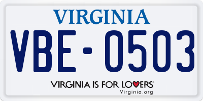 VA license plate VBE0503