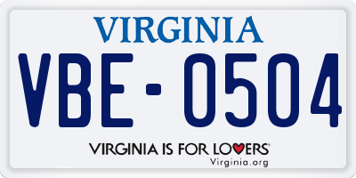 VA license plate VBE0504