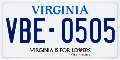 VA license plate VBE0505