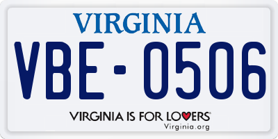 VA license plate VBE0506