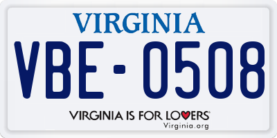 VA license plate VBE0508