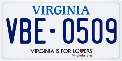VA license plate VBE0509