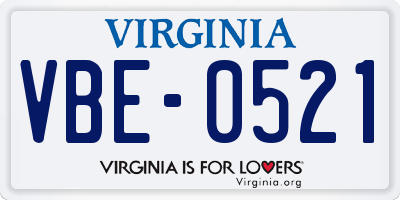 VA license plate VBE0521